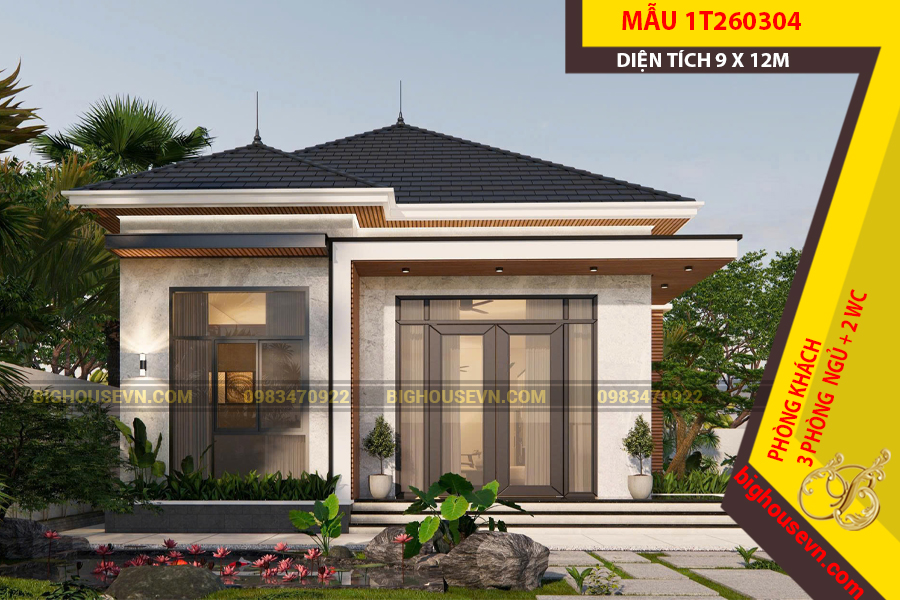 MẪU NHÀ VƯỜN CẤP 4 MÁI NHẬT HIỆN ĐẠI 96M2 - 1T260304