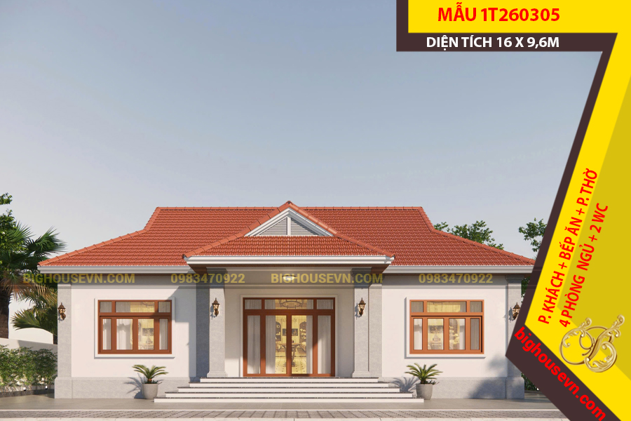 THIẾT KẾ NHÀ MÁI NHẬT 1 TẦNG 16 X 9,6M - 1T260305