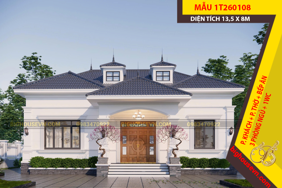 MẪU NHÀ CẤP 4 MÁI NHẬT 13,5 X 8M - 1T260108