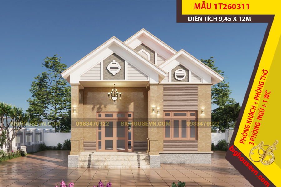 MẪU NHÀ CẤP 4 MÁI THÁI 108M2 - 1T260311
