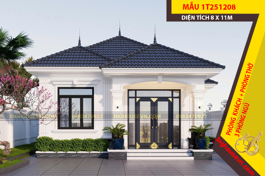 THIẾT KẾ NHÀ CẤP 4 MÁI NHẬT 8X11M - 1T251208
