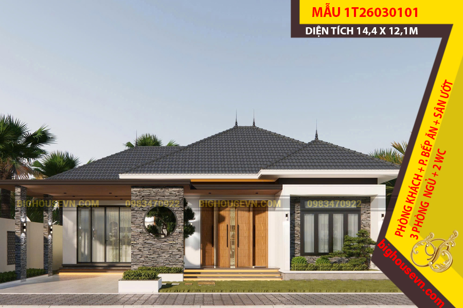MẪU NHÀ VƯỜN CẤP 4 MÁI NHẬT CHỮ L HIỆN ĐẠI 136M2 - 1T26030101