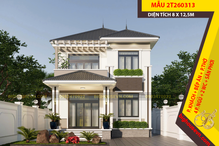 MẪU NHÀ MÁI NHẬT 2 TẦNG 8 X 12,5M - 2T260313