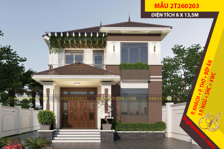 THIẾT KẾ NHÀ 2 TẦNG MÁI NHẬT 8 X 13,5M - 2T260203
