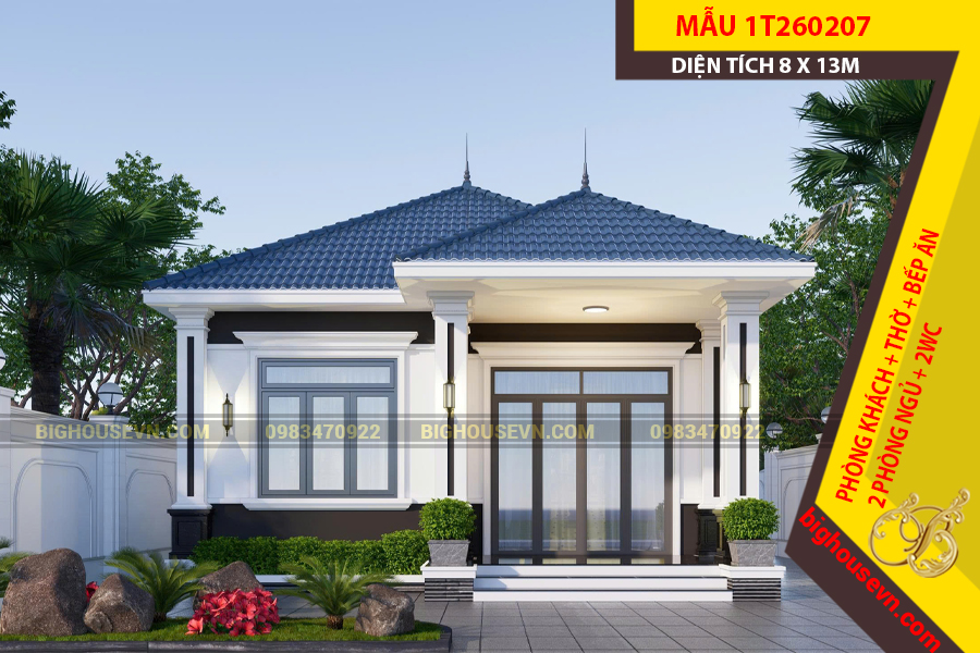 THIẾT KẾ NHÀ CẤP 4 MÁI NHẬT 8X13M - 1T260207