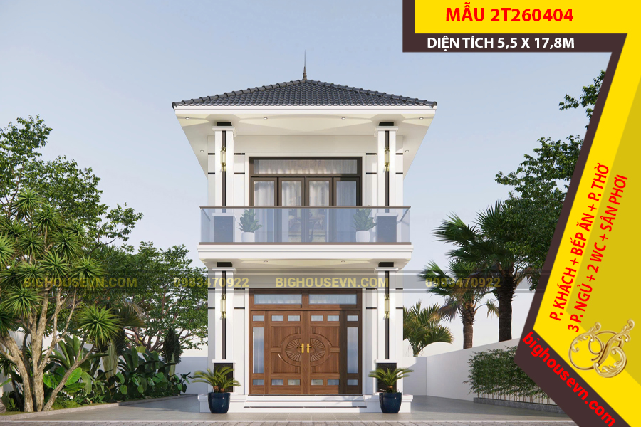 MẪU NHÀ PHỐ 2 TẦNG MÁI NHẬT 5,5 X 17,8M - 2T260404