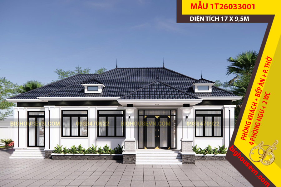 THIẾT KẾ NHÀ VƯỜN CẤP 4 MÁI NHẬT 17 X 9,5M - 1T26033001