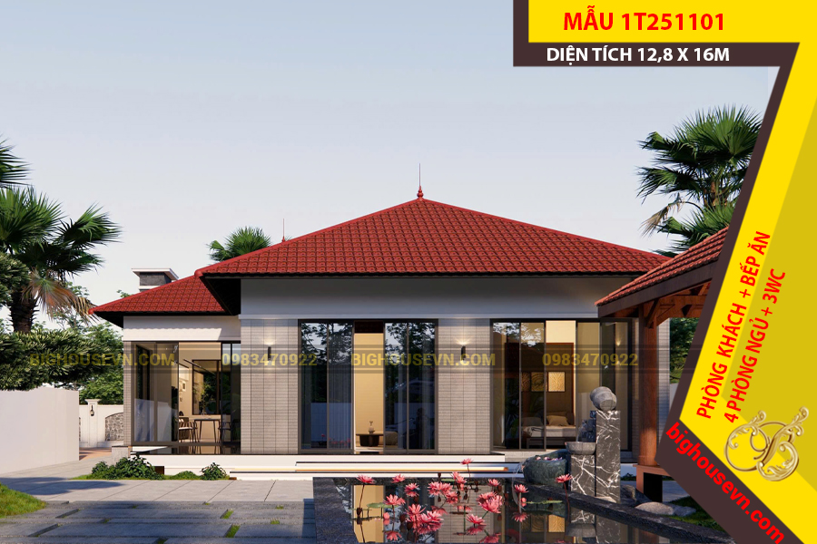 THIẾT KẾ NHÀ VƯỜN CẤP 4 MÁI NHẬT CHỮ L 170M2 - 1T251101