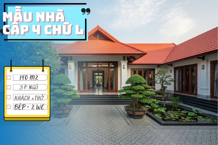 🏡 Mẫu Nhà Cấp 4 Chữ L 140m² Đẹp Miễn Chê: Thiết Kế 3 Phòng Ngủ Ngói Đỏ Việt Nam