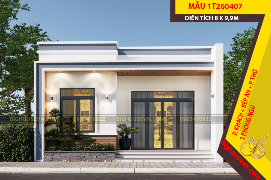 MẪU NHÀ CẤP 4 MÁI BẰNG 8 X 9,9M - 1T260407