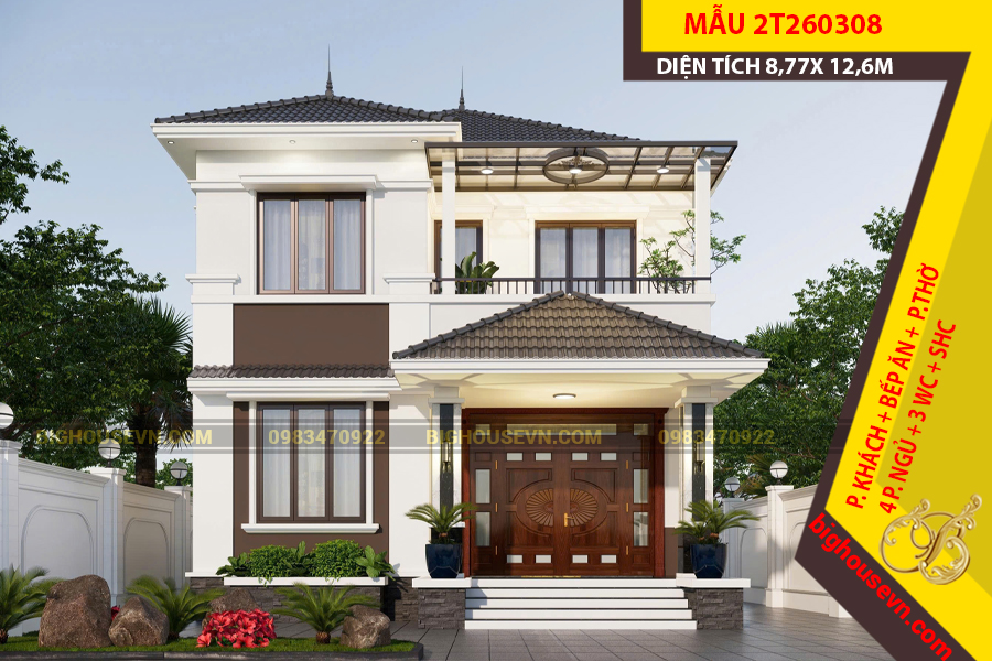 MẪU NHÀ 2 TẦNG MÁI NHẬT 206M2 - 2T260308