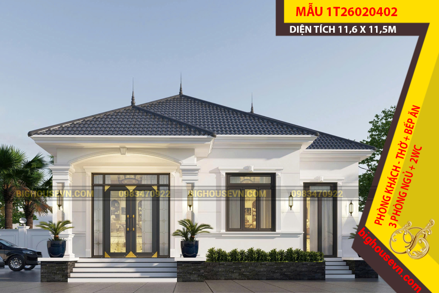 THIẾT KẾ MẪU NHÀ CẤP 4 MÁI NHẬT CHỮ L 116M2 - 1T26020402