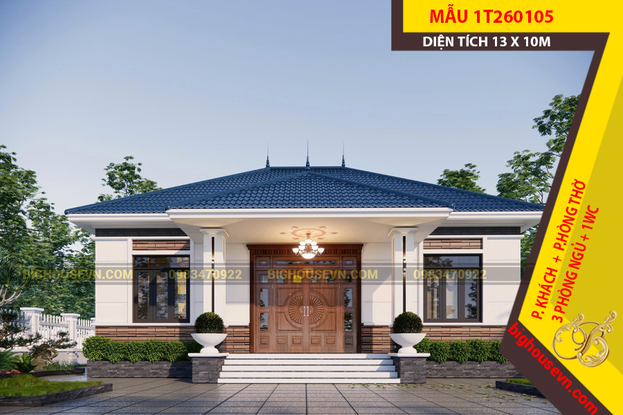 MẪU NHÀ VƯỜN CẤP 4 MÁI NHẬT 13 X 10M - 1T260105