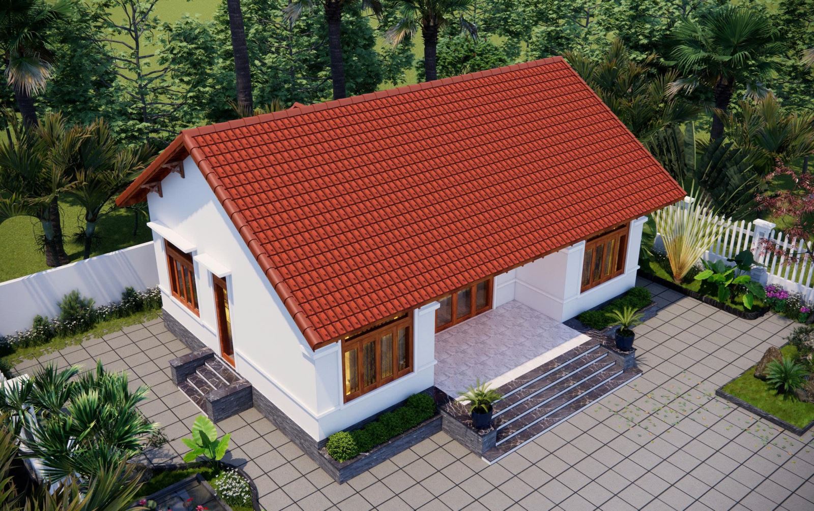 3D tổng thế nhà 3 gian truyền thống - mẫu 1T251008