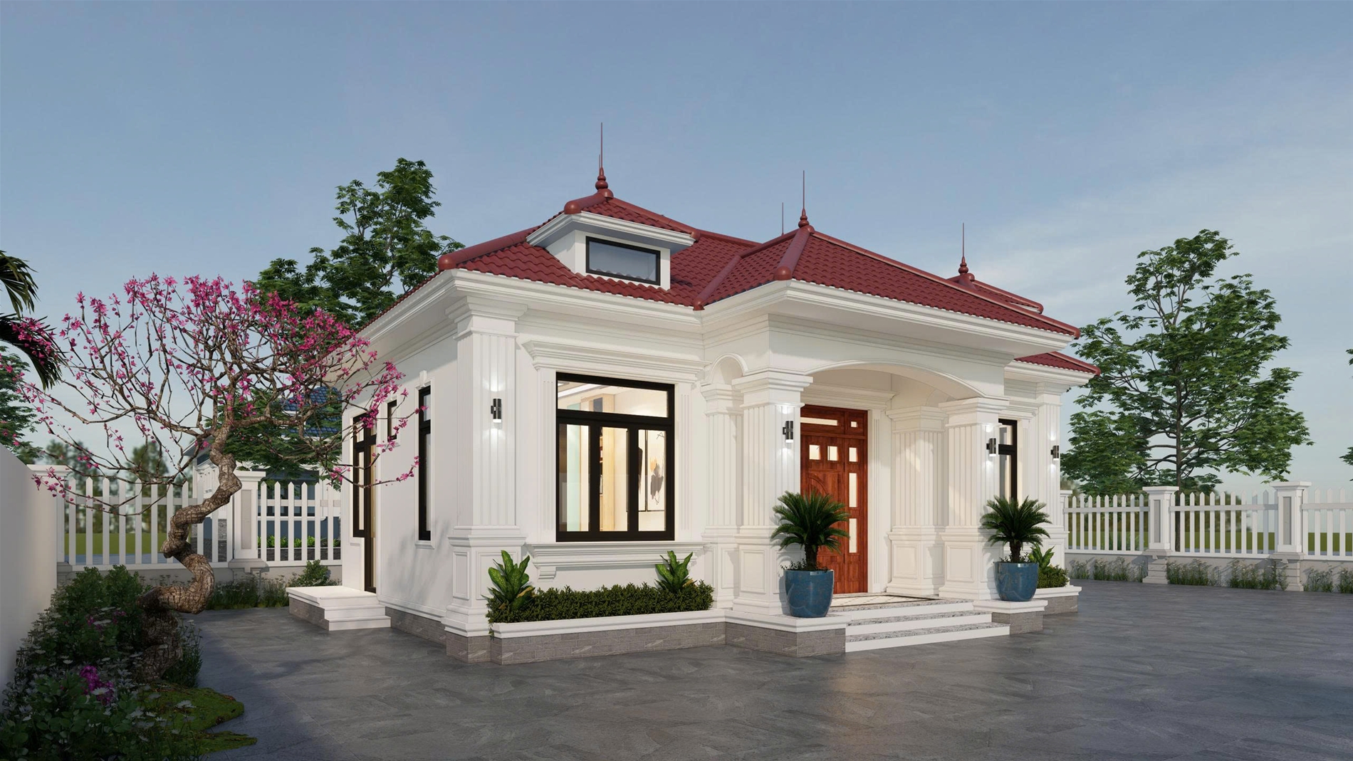 1T250705 – Nhà cấp 4 mái Nhật ngói đỏ 8×11m (76m2)