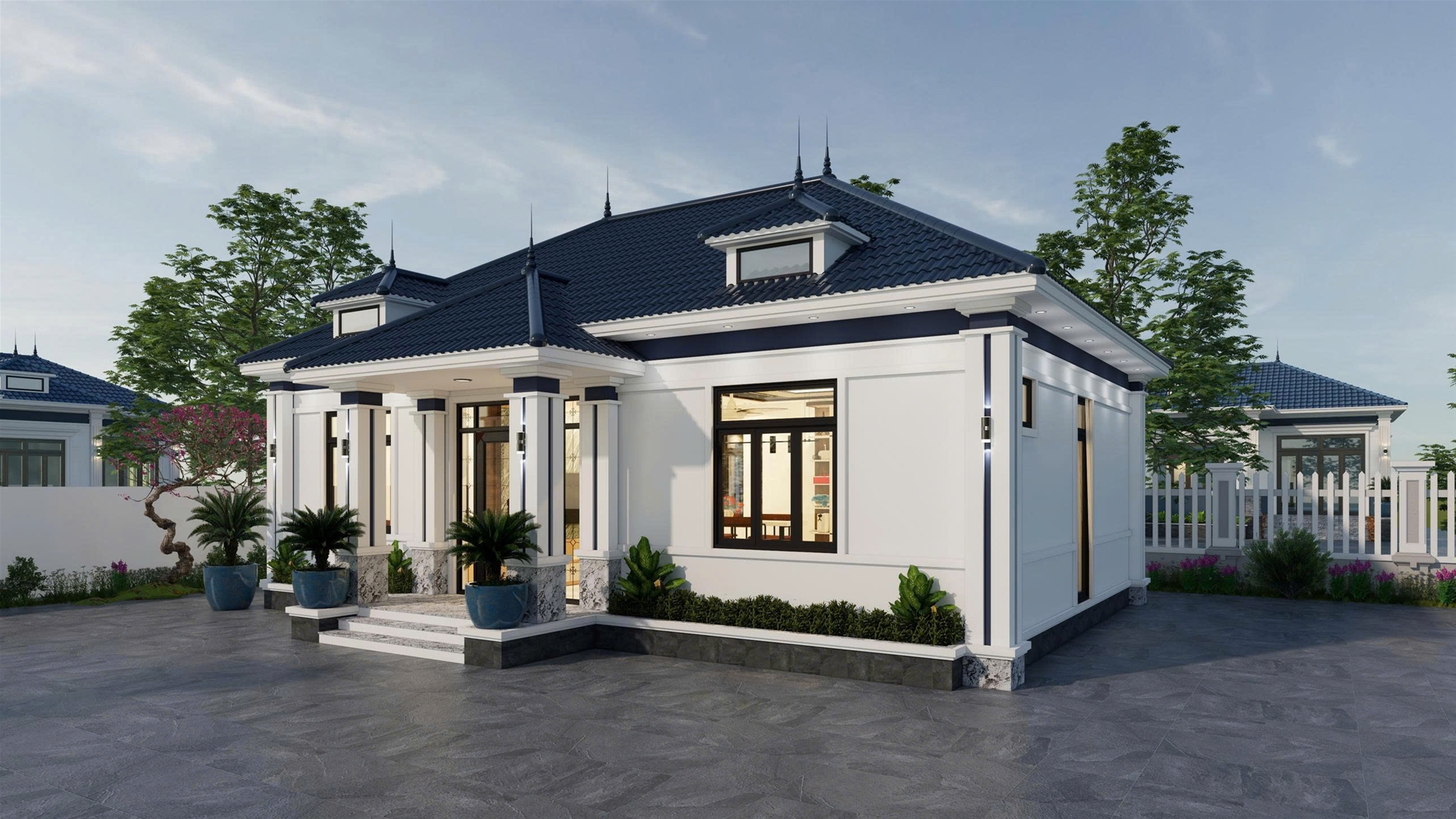 1T250701 – Nhà cấp 4 mái Nhật tân cổ điển 13×8,3m